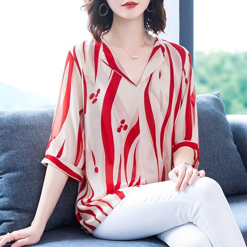 Summer Chiffon Shirt Large Women's Loose Top Summer Comfortable Casual Girls' Clothing