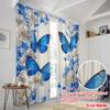 Flat Printing Scene Curtains Blue Butterfly Flower Fabric Without Electricity Birthday Party Perfect Home Wall Yard Set Of 2 Made Polyester