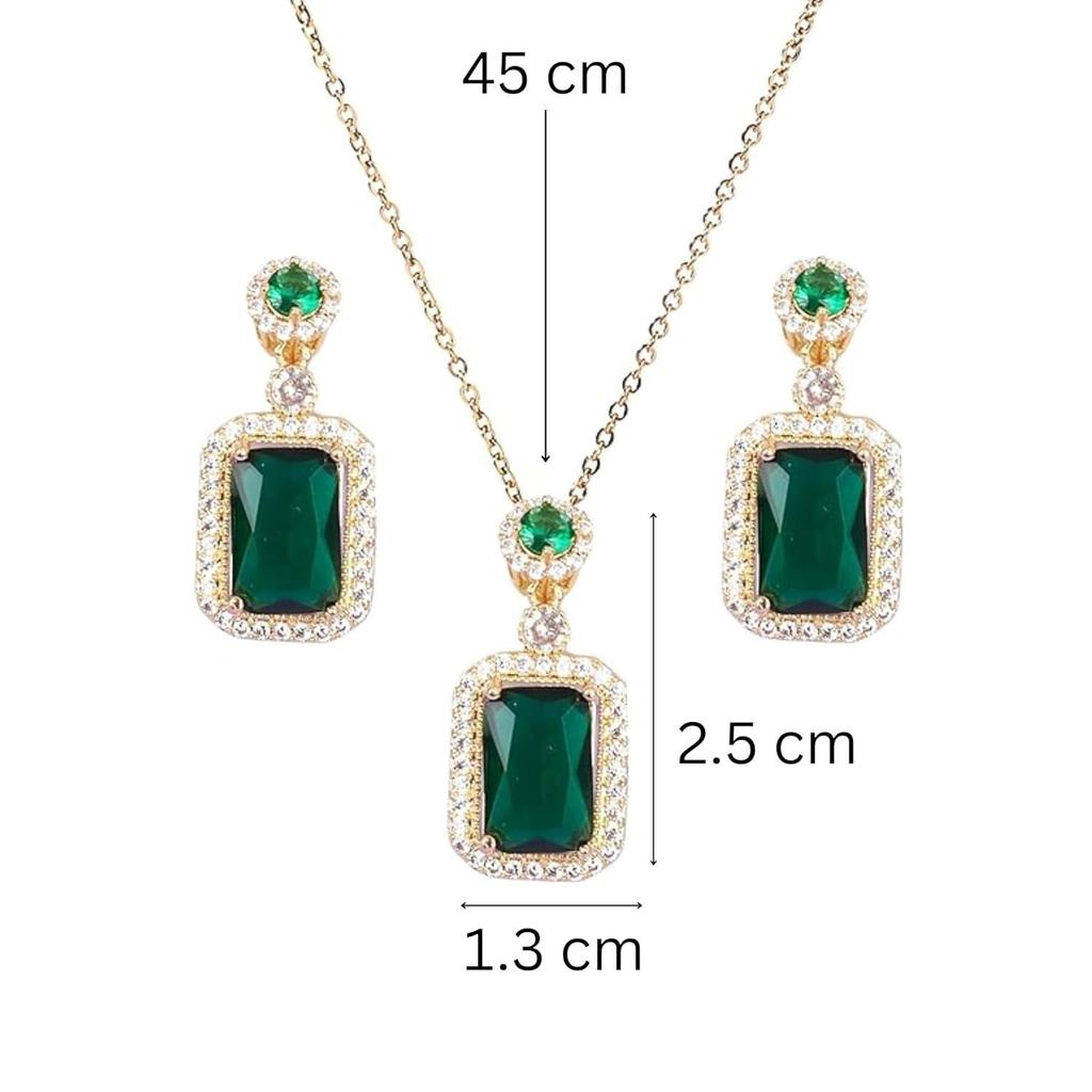 Anti Tarnish Green Emerald Jewellery Set for Women | Gold Plated Necklace & Earrings Gift Box | Latest Stylish Minimal Jewelry Sets