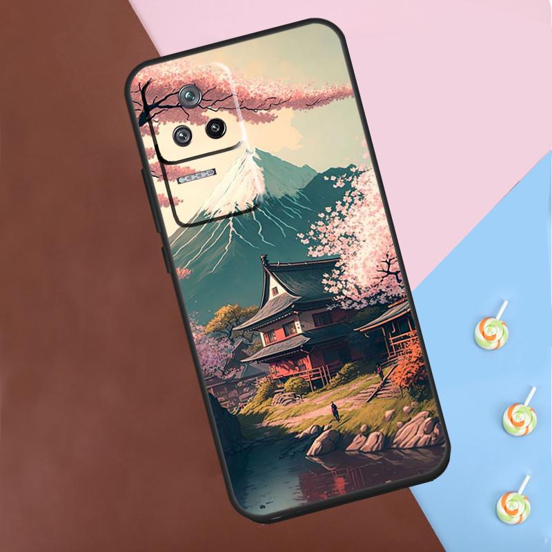 Japanese Art Temple Sakura Case For Xiaomi POCO M6 Pro X3 X5 X6 Pro F3 F5 M5s Mi 14 Pro 13 13T 11T 12T 12 Lite Cover