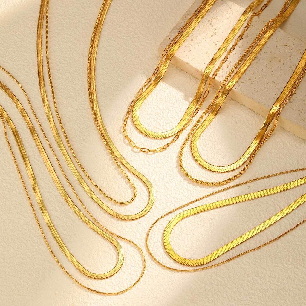 Vnox Stainless Steel Flat Snake Chain Necklaces, Gold Plated Stacked Collar For Women, Waterproof Jewelry Accessories