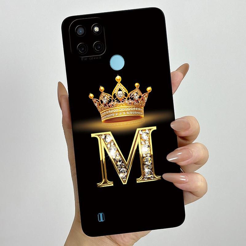 For Realme C21Y C25Y Phone Case Crown Letters Soft Liquid Silicone Protective Back Cover For Realme C21 C15 C 21 C 25 Y Fundas