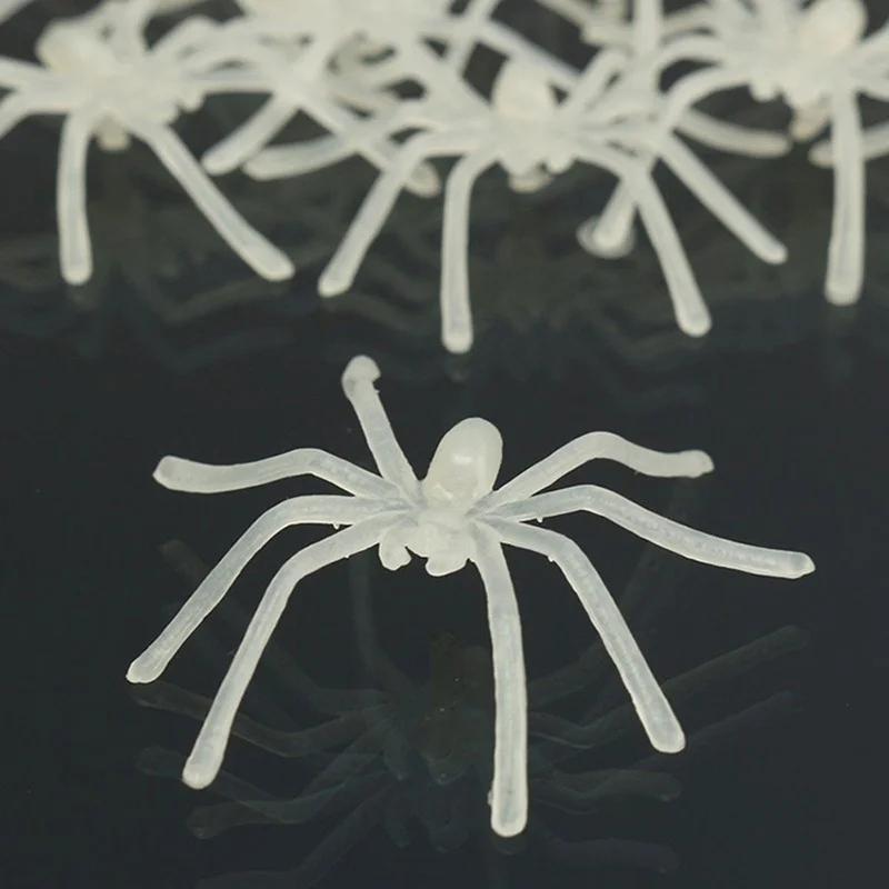 10 stk Fest DIY Dekorasjon Halloween Lysende Gummi Falsk Edderkopp Plastfigur Spøk Morsom Leke Hjemmefest Dekorasjon Gave