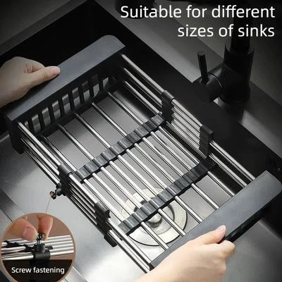 Ausziehbarer Geschirrständer für die Küchenspüle, Abtropfgestell aus Metall, multifunktionaler Geschirrkorb, Abtropfgestell für die Spüle, Küchenbedarf