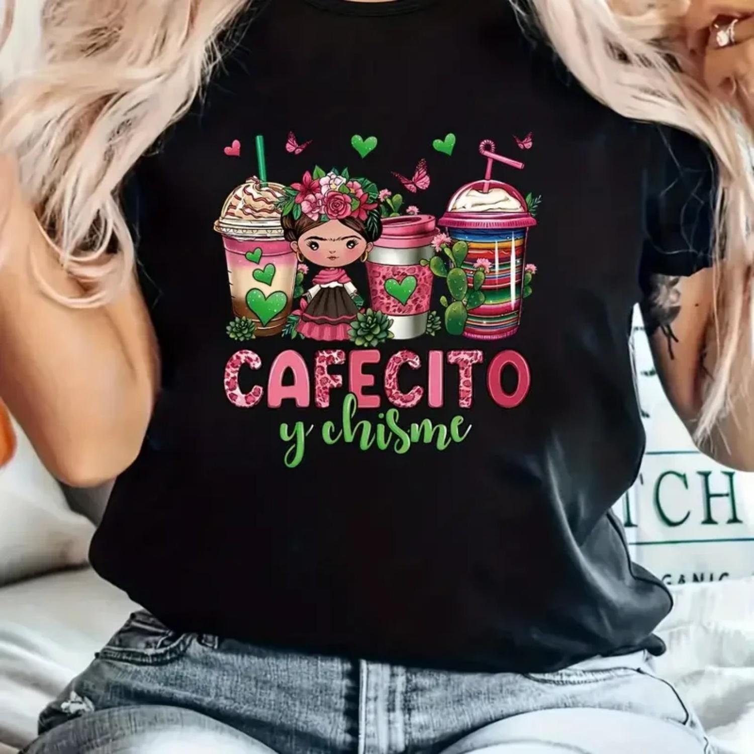 

Футболка с принтом Coffee & Girl, повседневная, с коротким рукавом и круглым вырезом, летняя женская одежда, женская одежда, футболки S чёрный