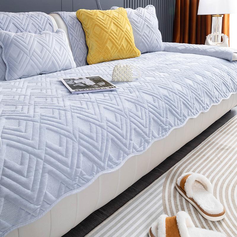 Advanced Sense of Milk Velvet Sofa Cushion Fall and Winter Models Light Luxury High-end Non-slip Cushion Leather Sofa Cover Cover Cloth