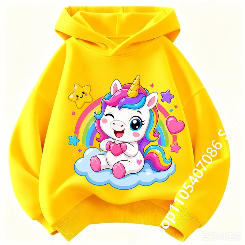Autumn Winter Cute Unicorn Print Children's Hoodie Top Fashion Sports Long Sleeve Casual Boys Girl Pullover Kid Sweatshirt Coats