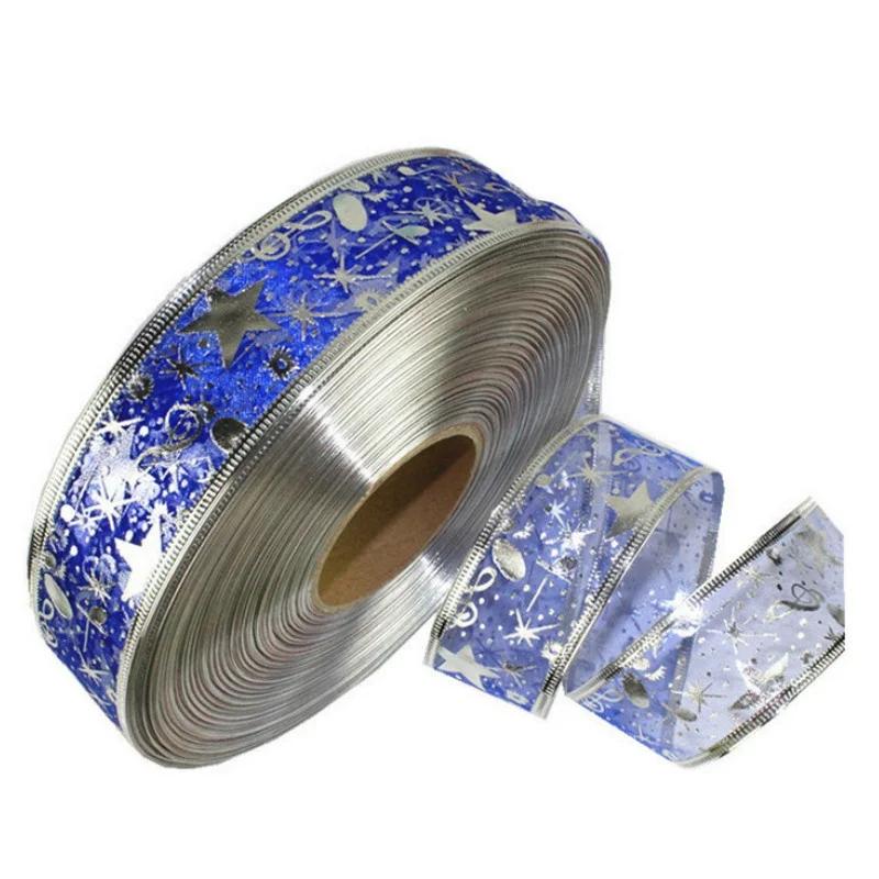 2 Meter Silber Bronzefarbenes Band Gartenband Druck Fünfzackiger Stern Weihnachtsbaumschmuck Weihnachtsgeschenkband