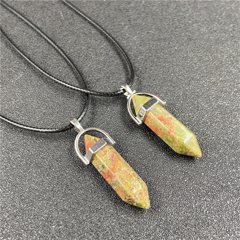 Agate Bullet & Rose Quartz Double Point Pendant Necklace