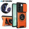KEYSION Magnetic Phone Case for VIVO V27 5G Slide Camera Lens Protection Upright Kickstand 360°Ring Shockproof Back Cover