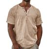 Men Henley Shirt Short Sleeve Button Down Linen Casual Loose Fit Summer Lightweight Top for Daily Wear