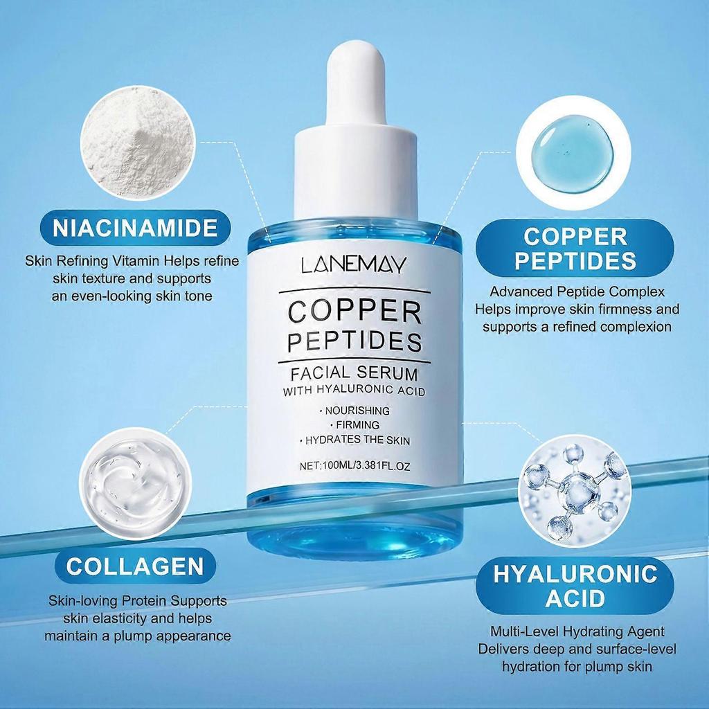 Měděné peptidy Pleťové sérum s kyselinou hyaluronovou, Vyživující, Zpevňující & Hydratační Anti-Aging sérum pro pleť, 100 ml