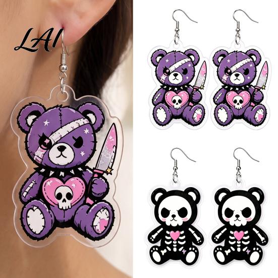 Alternative Fashion Accessories 1 Pair Halloween Dangle Earrings for Women 2D Acrylic Cute Gift Dark Style Lovers Skeleton Bear Earrings Funny Party
