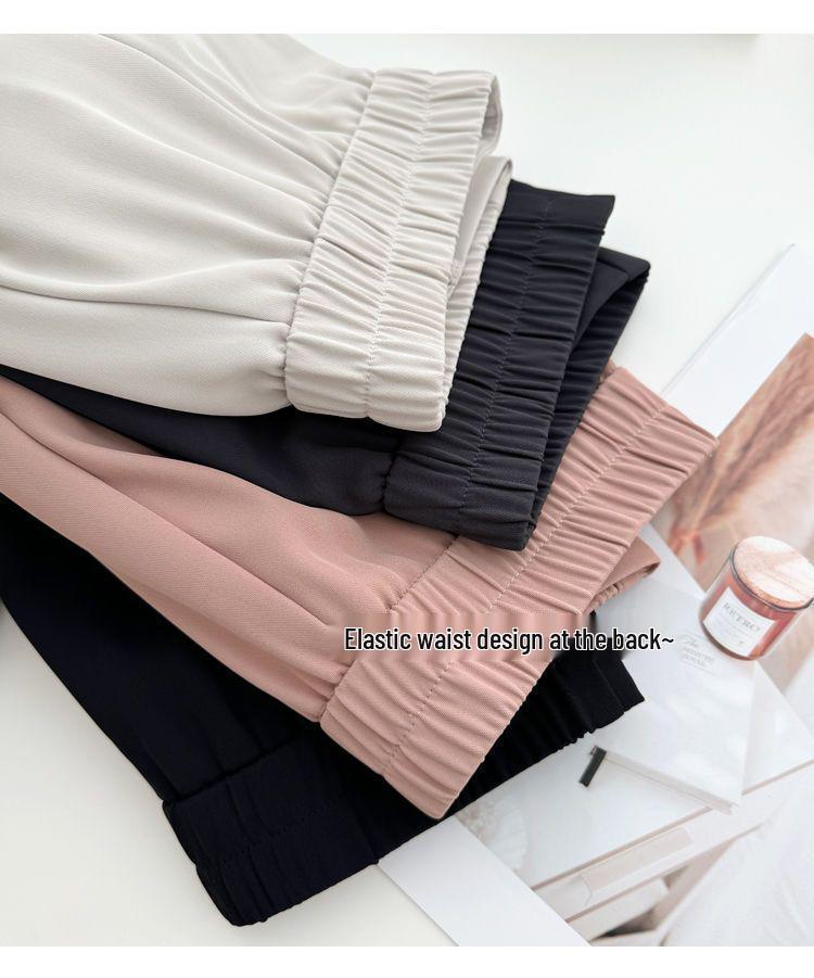 Pantalones Rectos Cropped de Cintura Alta para Mujer Primavera/Verano 2026 con Cintura Elástica Trasera