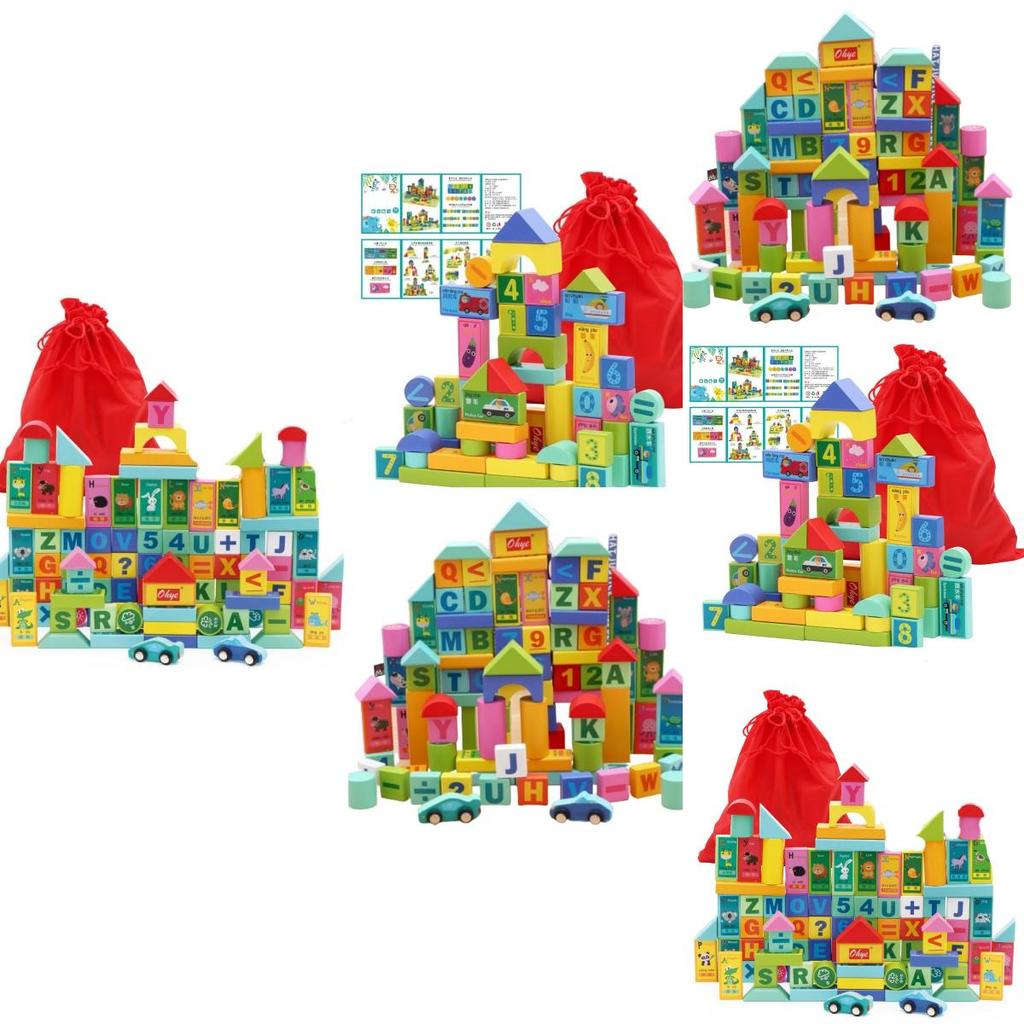 50pc Wooden Early Learning Blocks Kids Educational Toddlers Toy Set