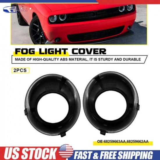 Fog Light Cover Set For 2015- Dodge Challenger Left Right Side Bumper Black