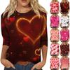 Women's Fashionable Casual Three-quarter Sleeve Valentine's Day Printed Round Neck Top