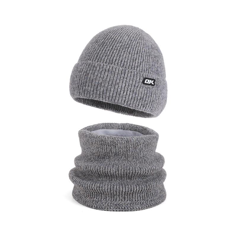 

Winter Fleece Lined Knit Hat And Scarf Two Piece Set For Men With Thermal Features сірий колір