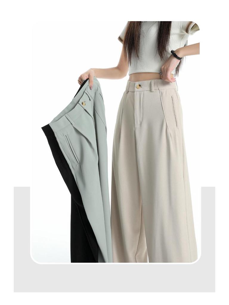 2026 Women's Black Slimming Wide-Leg Casual Pants, Plus Size, Soft Thin Fabric, Straight-Leg Design.