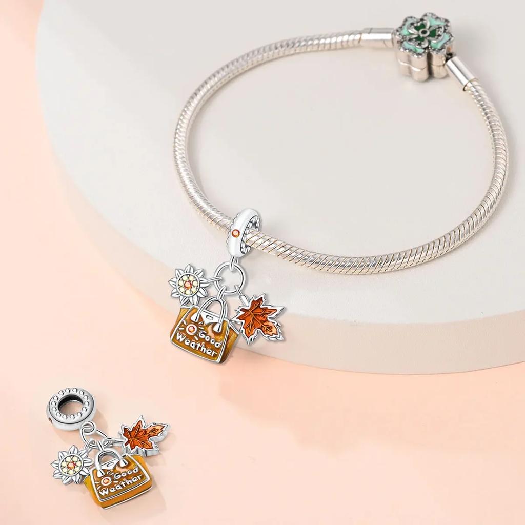 Charms Plata Copper Colors Autumn Series Maple Leaves Charm Beads Fit Original Bracelet Diy Fine Jewelry Gift For Women