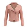 Punk Style Jackets for Women Faux Leather Lapel Tie Belt Motorcycle Short Coat Long Sleeves Zipper Outwear Bomber Tops