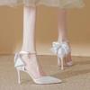 Royal Sister Style Versatile Stiletto High Heels Spring and Summer New French Pearl Hollow Bag Head Sandals Temperament Pointed Single Shoes