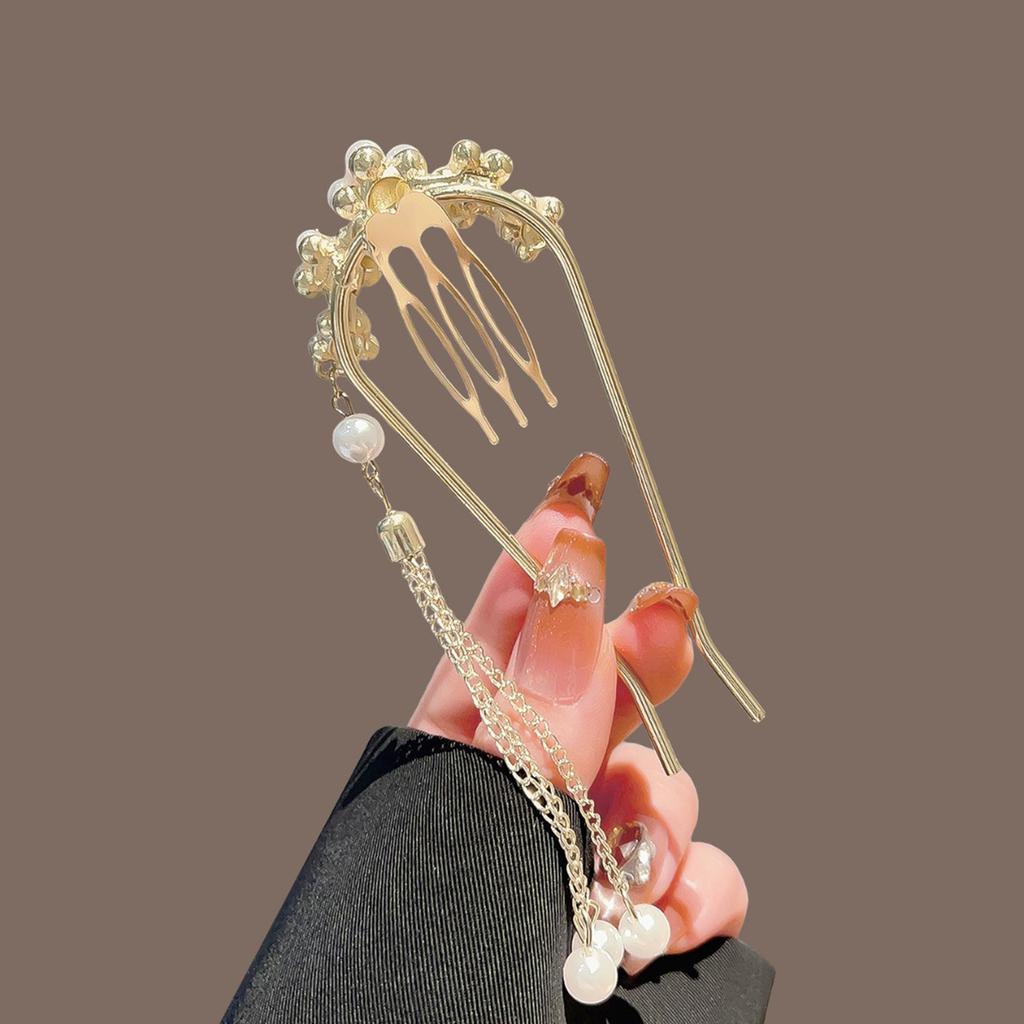 Elegant Pearl U-shaped Hairpin With Fringe Decoration For Weddings Parties Daily Wear Women Accessory