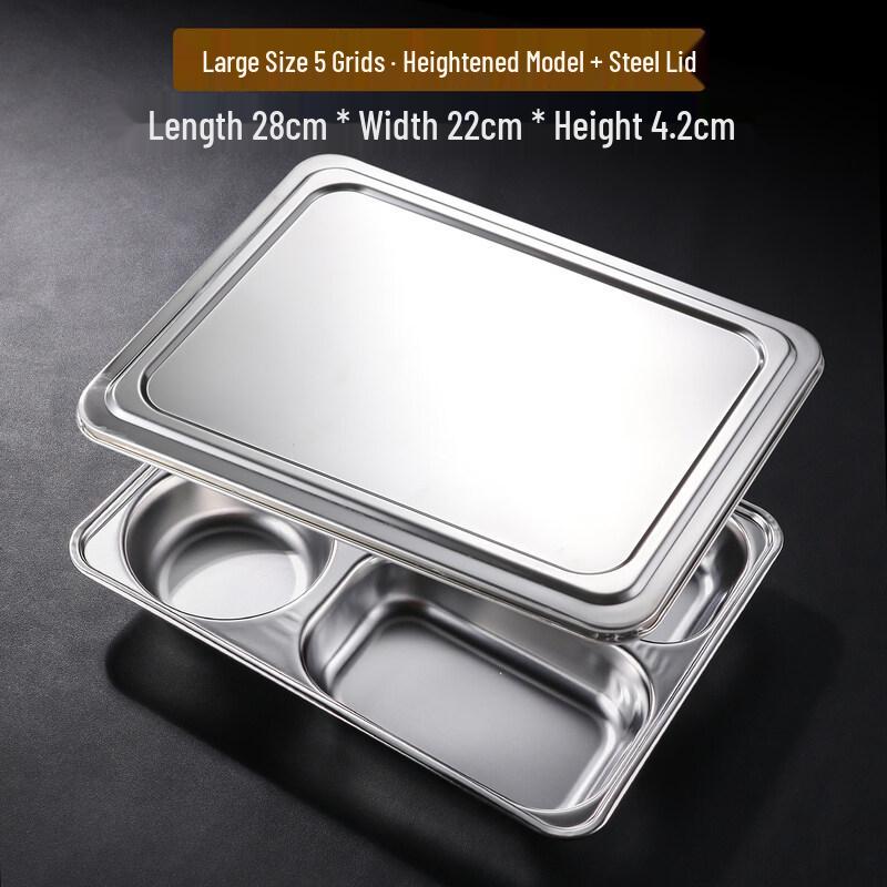 Food Grade Stainless Steel 5-Compartment Lunch Tray