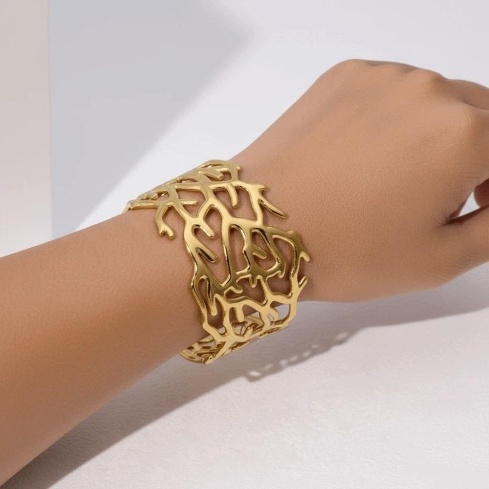 Armlet Metal Opening Bangle Exaggerated Women's Wrist Jewelry Coral Design Bracelet Party