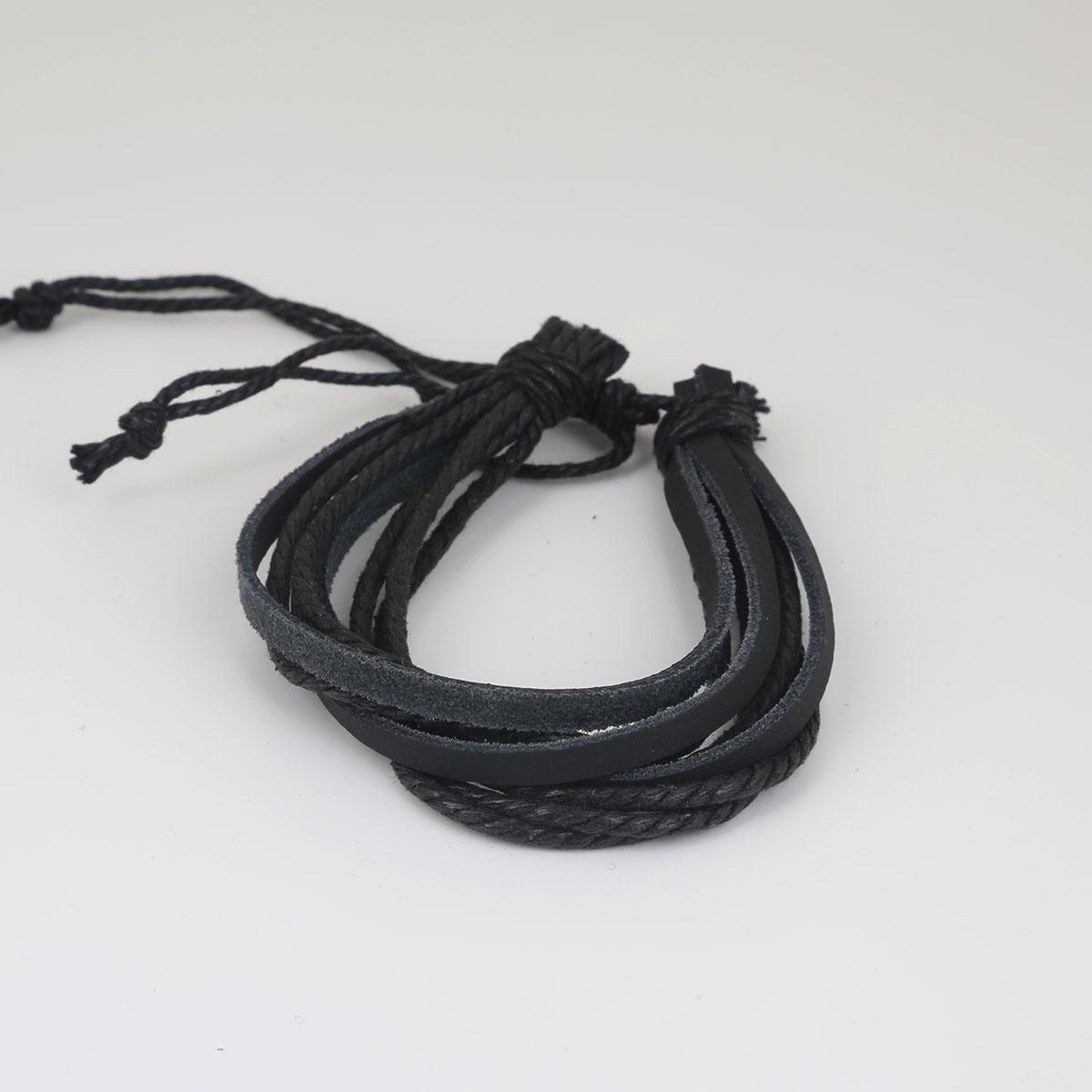 

Вязаный повседневный мужской браслет из натуральной кожи, ювелирные аксессуары чёрный