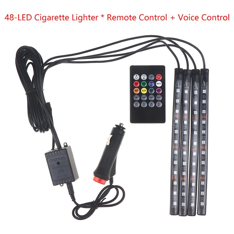 

48 Led Rgb Car Foot Ambient Light With Usb Cigarette Automotive Interior Lights Strip Decoration Bar Remote/Voice Control A2