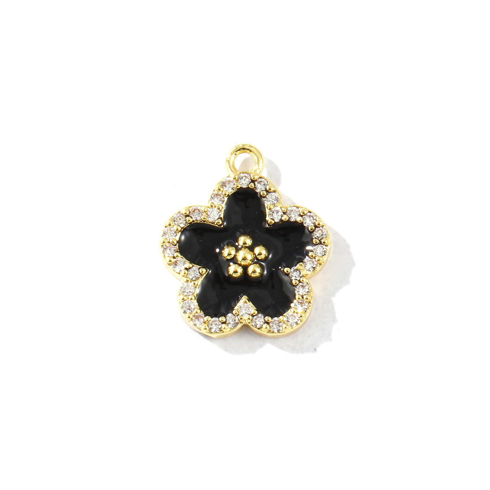 

2 Pcs Enamel Flower Charms Micro Pave Clear Cubic Zirconia Enamel Brass 18K Gold Plated Pendants DIY Necklace Making 16mm x 14mm чёрный