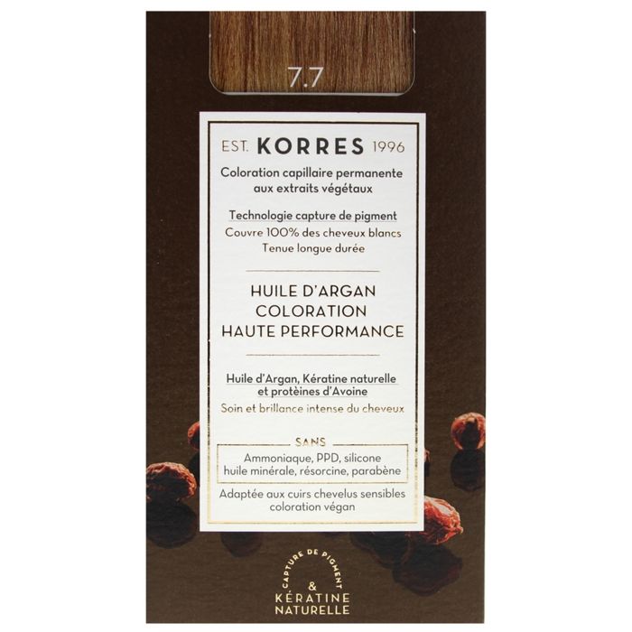 Coloration Permanente - KORRES - Blond Marron 7.7 - Huile d'argan - Kératine naturelle - Soin doux
