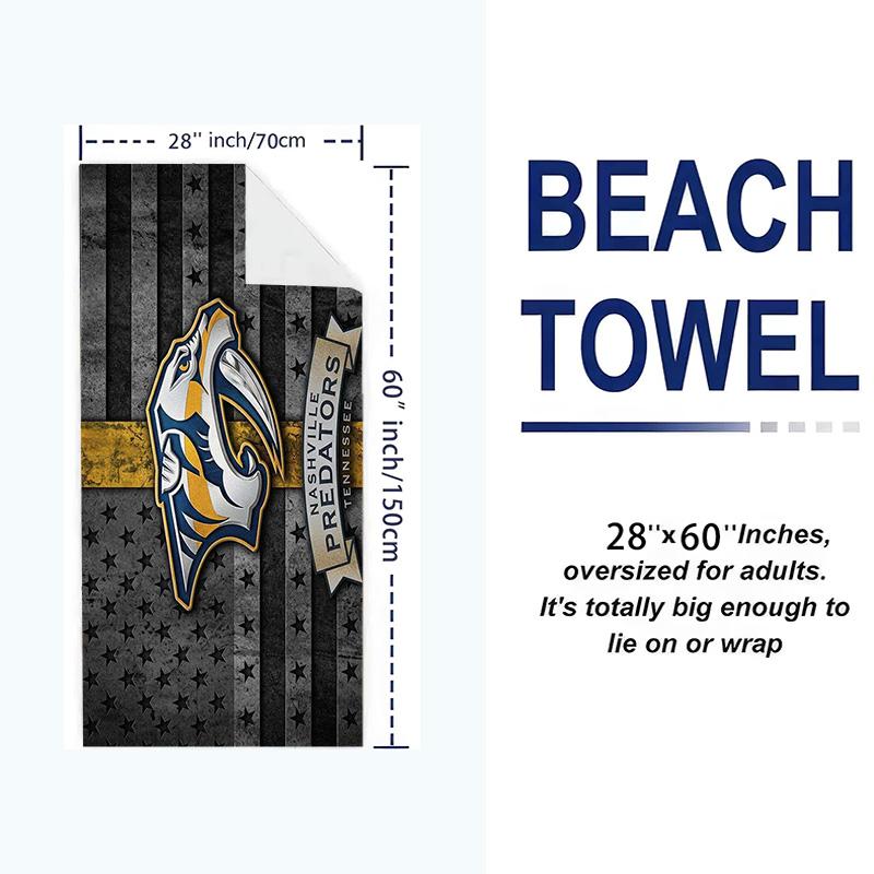 Nashville Predators Logo Print Beach Towel, Large Soft Quick Dry Towel for Beach Camping Swimming