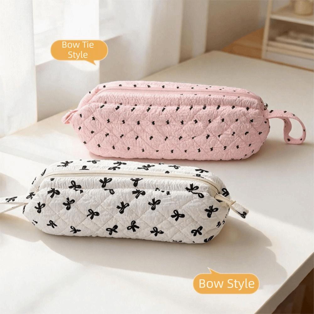 Gifts Bowknot Hair Dryer Storage Bag Quilted Texture Wide Opening Cosmetic Bag Hair Tool Storage Bathroom Organization
