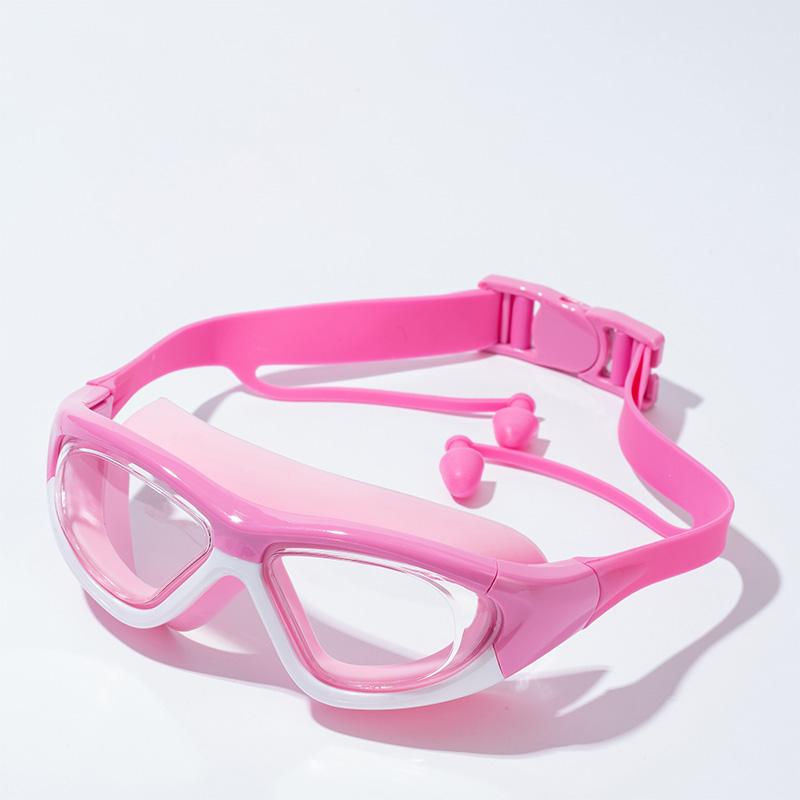 Ochelari de înot pentru copii de înaltă definiție, impermeabili și anti-ceață, cu ramă mare, ochelari convenienți, dopuri de urechi conectate cu silicon