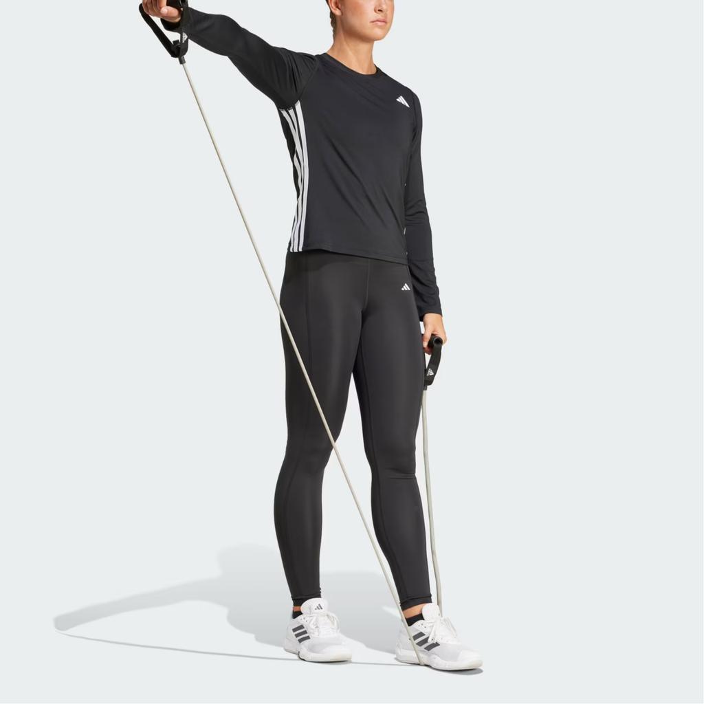 Adidas Essentials 3-Stripes Workout Top Moisture-Wicking Striped Slim Fit Long Sleeve T-Shirt Women Tops Black White JD6521