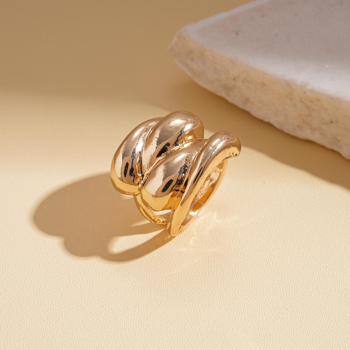 Европейское и американское металлическое глянцевое многослойное геометрическое кольцо с крестообразным открытием, простое, нишевое, персонализированное ювелирное изделие