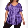 Women's Plus Size Summer Fashion V Tie Pocket Tie Dye Short Sleeved T Shirt