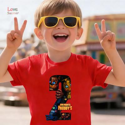 Kinder T-Shirt five nights at freddy's Unisex Jungen Mädchen Lässig Rundhalsausschnitt Kurzarm Perfekt für Frühling 2026 Tägliches Tragen
