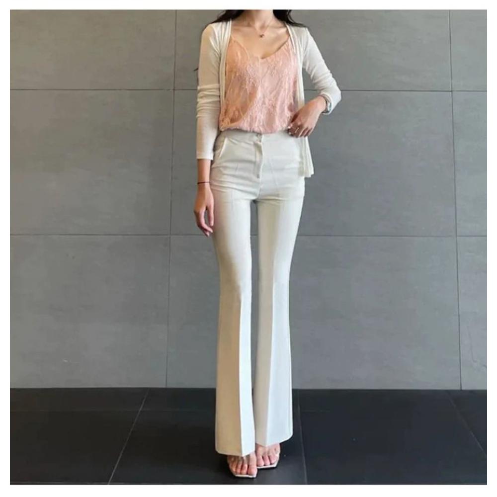 Korean Spring New Slim Fit High Waist Fashionable Commuting Versatile Temperament Slightly Flare Casual Trousers for Women