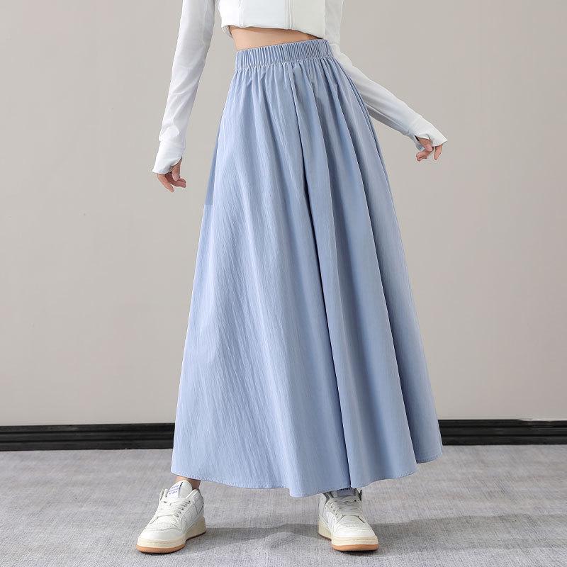 

Женский летний костюм из ледяного шелка, быстросохнущий, 2024: Солнцезащитный стиль Ямамото с широкими брюками и комплектом юбки S (Bust Waist Reference)