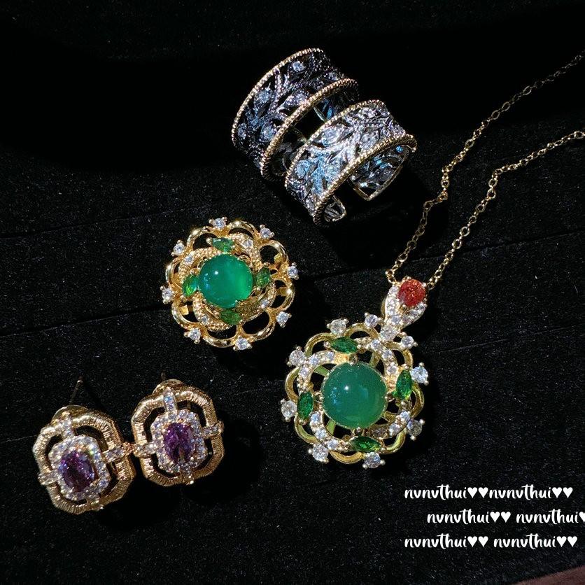 Chalcedony Wreath Gemstone Necklace, Kind Of Water Yingying, Plated With 18K Gold, Honeycomb Agate Flower Zircon Ring.