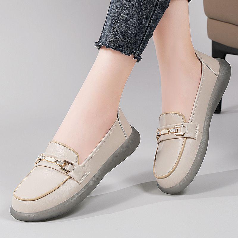 

Женские осенние лоферы слипоны: Универсальные, Удобные, Мягкая подошва, Серо-бежевые, Плоский клиновидный каблук 37 бежевый