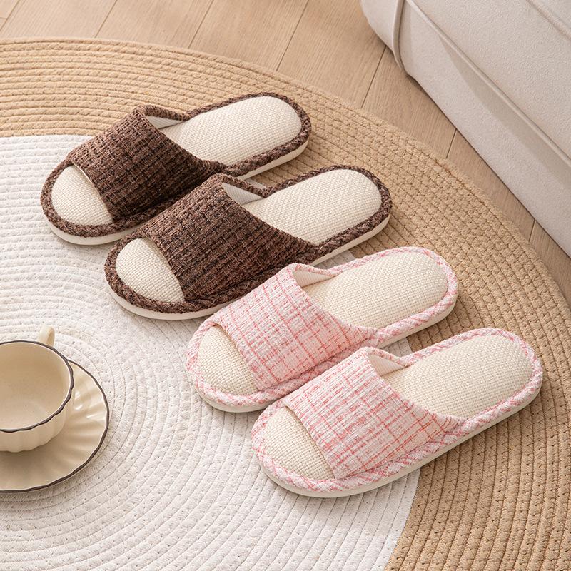 Linen slippers men spring and summer breathable silent home cool indoor hospitality cotton linen floor slippers women's four seasons