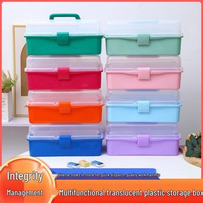 Boîte de rangement pliante translucide en plastique à trois couches pour l'art, les ongles, la quincaillerie, le maquillage et la papeterie