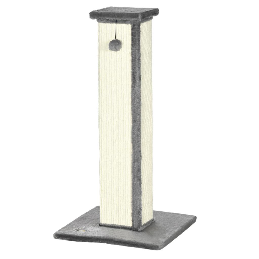 Cat Scratching Post with Ball, Sisal Pole and Plush Cover, 41x41x81 Cm, Grey