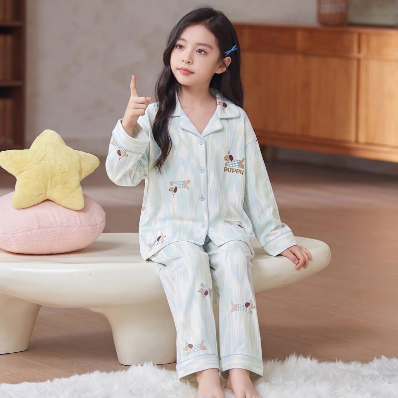 Girls Cotton Pajama Set Long Sleeve Cartoon Print Sleepwear Fall Kids Home Outfit