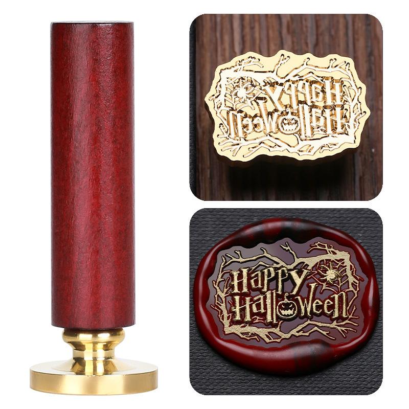 Halloween Seal Cylindrical Red Handle (handle + Brass Seal Head) Fire Lacquer Seal Set Handle Copper Head
