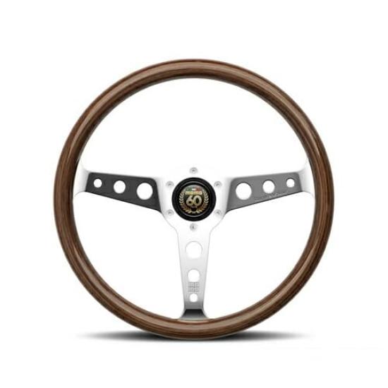 

MOMO Модель 60-річчя Кермо Коричневе Дерево Зі Сріблом 350 мм Зовнішній 37 мм Indy Anniversary Momo Limited Обмежений тираж 200 штук Кермо, Чаша,